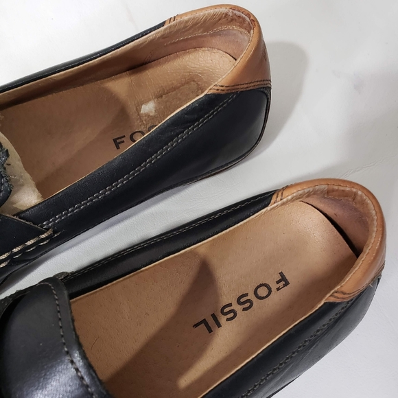 Fossil Black Brown Leather Slip On Driving Shoes - Picture 5 of 9